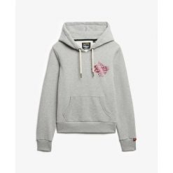 Damska metaliczna bluza z kapturem Superdry Athletic. Szare bluzy damskie Superdry, l, bez wzorów, eleganckie, bez ramiączek, z kapturem. Za 298.00 zł.