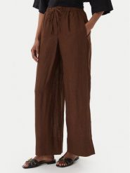 Tommy Hilfiger Spodnie materiałowe WW0WW48970 Brązowy ciemny Wide Leg. Brązowe spodnie materiałowe damskie Tommy Hilfiger, bez wzorów, ze lnu. Za 317.99 zł.