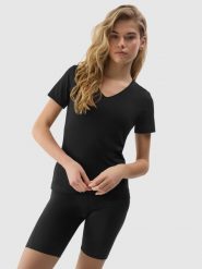 4F T-shirt gładki z bawełną organiczną damski - czarny S. Czarne t-shirty damskie 4F, s, bez wzorów, z bawełny, sportowe, bez kołnierzyka, bez ramiączek. W wyprzedaży za 29.99 zł.
