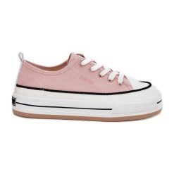 Damskie Trampki Big Star NN274207 Różowe. Czerwone trampki i tenisówki damskie bez wzorów, bez zapięcia. Za 224.56 zł.