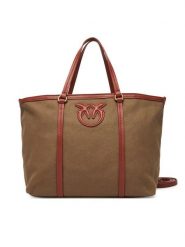 PINKO Torebka Miranda Shopper Classic PE 25 PLTT 104714 A2G2 Khaki. Brązowe shopperki damskie Pinko, bez wzorów, z materiału, bez dodatków. Za 509.99 zł.