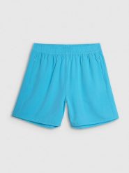 4F Spodenki plażowe damskie - turkusowe L. Niebieskie szorty damskie 4F, bez wzorów, z elastanu, wakacyjne. W wyprzedaży za 59.99 zł.