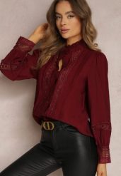 Bordowa Koszula ze Stójką i Koronką Phaeninca. Czerwone koszule damskie Renee, l, bez wzorów, z koronki, eleganckie, bez kołnierzyka, bez ramiączek. Za 169.99 zł.