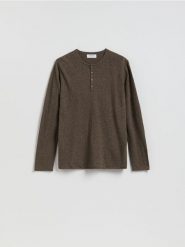 Sweter henley - szary. Szare swetry męskie Reserved, l, bez wzorów, z dzianiny, bez kołnierzyka, bez ramiączek. Za 119.99 zł.