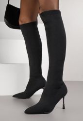 Czarne Eleganckie Kozaki Skarpetkowe Vices na Szpilce z Cyrkoniami Nicebia. Czarne kozaki damskie Born2be, bez wzorów, bez obcasa, na obcasie, bez zapięcia. Za 129.99 zł.