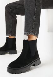 Czarne Botki Sztyblety z Imitacji Zamszu na Platformie Oppore. Czarne botki damskie Born2be, bez wzorów, z jeansu, eleganckie, bez obcasa, na obcasie, bez zapięcia. Za 109.99 zł.