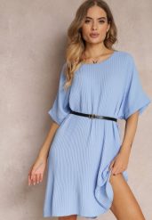 Niebieska Sukienka Mini Plisowana z Paskiem z Imitacji Skóry Dasima. Niebieskie sukienki damskie Renee, na lato, bez wzorów, ze skóry, bez kołnierzyka, bez ramiączek, mini. Za 59.99 zł.