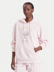Guess Bluza V6BQ28 K9361 Różowy jasny Oversize. Czerwone bluzy damskie Guess, l, z aplikacjami, bez ramiączek, bez kaptura. Za 524.99 zł.