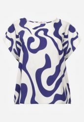 Niebieska Wiskozowa Bluzka Oversize z Krótkim Rękawem w Abstrakcyjny Wzór Ginedina. Niebieskie bluzki damskie Born2be, l, bez wzorów, z jeansu, biznesowe, bez kołnierzyka, bez ramiączek. Za 49.99 zł.