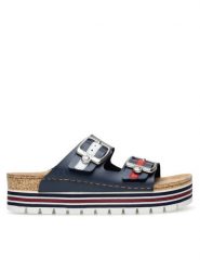 Rieker Klapki 69550-14 Granatowy. Niebieskie klapki damskie Rieker, bez wzorów, z syntetyku, bez obcasa, bez zapięcia. Za 249.99 zł.