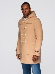 Płaszcz męski z wełną i kapturem duffle coat – jasnobrązowy V1 - Rozmiar: M. Brązowe płaszcze męskie Ombre Clothing, na jesień, m, bez wzorów, z materiału, eleganckie, bez kołnierzyka. W wyprzedaży za 376.99 zł.
