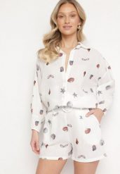 Biały Komplet z Wiskozą Koszula i Szorty z Motywem Morskim Reivienne. Białe koszule damskie Born2be, m, z aplikacjami, z wiskozy, eleganckie, bez kołnierzyka, bez ramiączek. Za 159.99 zł.