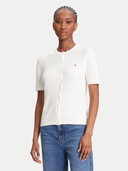 Tommy Hilfiger Kardigan WW0WW45707 Écru Slim Fit. Kardigany damskie Tommy Hilfiger, xl, bez wzorów, z bawełny, bez kołnierzyka. Za 559.99 zł.