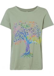 T-shirt z nadrukiem, bawełna organiczna. Białe t-shirty damskie bonprix, bez wzorów, z bawełny, bez kołnierzyka, bez ramiączek. Za 39.99 zł.