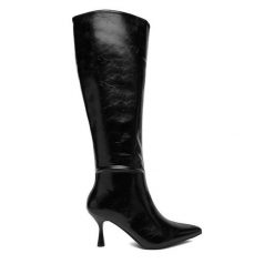 Kozaki JENNY. Czarne kozaki damskie Jenny, bez wzorów, bez obcasa, na szpilce, bez zapięcia. Za 229.99 zł.