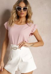 Różowa Koszulka Top bez Rękawów z Ozdobnymi Falbankami Wiollia. Czerwone topy damskie Renee, plus size, bez wzorów, z jeansu, bez kołnierzyka, bez ramiączek. Za 34.99 zł.