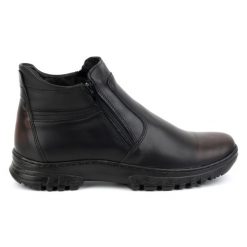 Buty męskie skórzane zimowe POLBUT na zamek 2128S kabir czarne. Czarne botki męskie na zimę, bez wzorów, z materiału, eleganckie, bez obcasa, bez zapięcia. Za 408.14 zł.