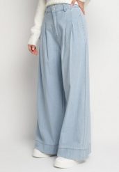 Jasnoniebieskie Bawełniane Jeansy Szerokie z Wysokim Stanem Galsemi. Niebieskie jeansy damskie Born2be, bez wzorów, z bawełny, eleganckie, z podwyższonym stanem. Za 139.99 zł.