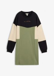 Sukienka dresowa z czystej bawełny. Zielone sukienki damskie bonprix, bez wzorów, z bawełny, bez kołnierzyka, bez ramiączek. Za 142.99 zł.