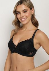 Czarny Biustonosz Full Cup z Koronkowym Zdobieniem i Kokardą Caliri. Czarne biustonosze Born2be, z aplikacjami, z koronki. Za 34.99 zł.