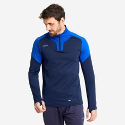 Bluza piłkarska Kipsta Viralto Club na krótki suwak. Szare bluzy męskie KIPSTA, xl, bez wzorów, z elastanu, sportowe, bez ramiączek, bez kaptura. Za 99.99 zł.