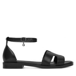Sandały Lasocki. Czarne sandały damskie Lasocki, bez wzorów, bez obcasa, na płaskiej podeszwie, bez zapięcia. Za 159.99 zł.