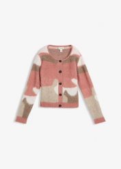 Wzorzysty kardigan zapinany na guziki. Czerwone kardigany damskie bonprix, bez wzorów, bez kołnierzyka. Za 129.99 zł.