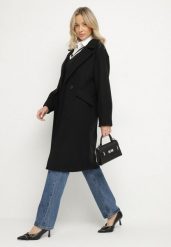 Czarny Płaszcz Dwurzędowy Długi Swane. Czarne płaszcze damskie Born2be, l, bez wzorów, eleganckie, bez kołnierzyka, bez kaptura. Za 199.99 zł.