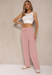 Różowe Spodnie o Szerokim Kroju High Waist Savianne. Czerwone spodnie materiałowe damskie Renee, na wiosnę, bez wzorów, z jeansu, z podwyższonym stanem. Za 44.99 zł.