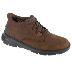 Buty do chodzenia zimowe męskie, Slip-Ins: Arch Fit Garza - Ridley. Brązowe buty sportowe męskie Skechers, na zimę, bez wzorów, ze skóry, bez zapięcia, trekkingowe. Za 399.99 zł.