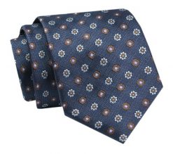 Krawat - ALTIES - Granatowy w Kwiatowe Groszki. Niebieskie krawaty i muchy Alties, bez wzorów, z tkaniny, eleganckie. Za 49.00 zł.