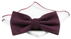 ZESTAW - Mucha z Poszetką Chattier - Ciemna Czerwień, Drobny Wzór. Czerwone krawaty i muchy Chattier, bez wzorów, eleganckie. Za 59.00 zł.