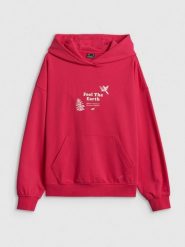 4F Bluza dresowa loose z kapturem damska - różowa XS. Czerwone bluzy damskie 4F, xs, bez wzorów, z bawełny, bez ramiączek, z kapturem. Za 189.99 zł.