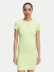 Tommy Jeans Sukienka letnia Flag DW0DW22613 Zielony jasny Slim Fit. Zielone sukienki damskie Tommy Jeans, na lato, xl, bez wzorów, z bawełny, bez kołnierzyka, bez ramiączek. Za 289.99 zł.