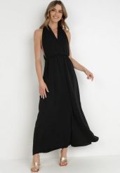 Czarna Sukienka Agarano. Czarne sukienki damskie Born2be, na lato, s, bez wzorów, z tkaniny, bez kołnierzyka, bez ramiączek, maxi, kopertowe. Za 84.99 zł.