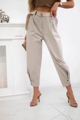 Spodnie Summer Punto z zapięciem na nogawkach ciemno beżowe. Brązowe spodnie materiałowe damskie KESI, na lato, bez wzorów, z bawełny, eleganckie, plus size. Za 204.91 zł.