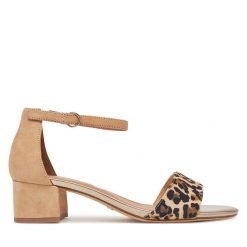 Sandały Tamaris. Brązowe sandały damskie Tamaris, bez wzorów, bez obcasa, na słupku, bez zapięcia. Za 287.99 zł.