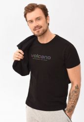Czarny t-shirt T-MOOVO. Czarne t-shirty męskie Volcano, l, bez wzorów, z bawełny, bez kołnierzyka, bez ramiączek. Za 59.99 zł.