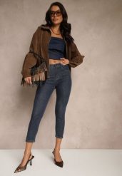 Granatowe Dopasowana Jeansy Skinny z Bawełną o Długości 3/4 Baliera. Niebieskie jeansy damskie Renee, bez wzorów, z bawełny, klasyczne. Za 49.99 zł.