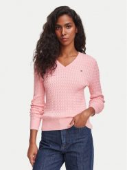 Tommy Hilfiger Sweter WW0WW44987 Różowy jasny Regular Fit. Czerwone swetry nierozpinane damskie Tommy Hilfiger, m, bez wzorów, z bawełny, bez kołnierzyka, bez ramiączek. Za 529.99 zł.
