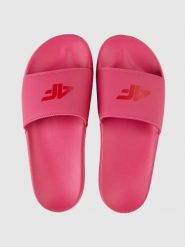 Klapki damskie 4F 4FRSS26FSLIF062. Czerwone klapki damskie 4F, na lato, bez wzorów, z materiału, bez obcasa, bez zapięcia. Za 59.99 zł.