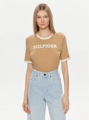 Tommy Hilfiger T-Shirt Monotype WW0WW41208 Beżowy Regular Fit. Brązowe t-shirty damskie Tommy Hilfiger, s, bez wzorów, z bawełny, bez kołnierzyka, bez ramiączek. Za 289.99 zł.