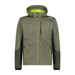 Kurtka z kapturem softshell Ripstop CMP. Zielone kurtki sportowe męskie CMP, bez wzorów, z softshellu, z kapturem, trekkingowe. Za 435.50 zł.