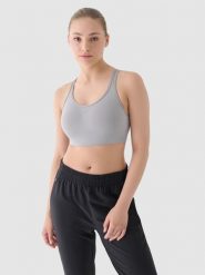 4F Biustonosz do biegania ze średnim wsparciem - szary XS. Szare bielizna sportowa damska 4F, s, bez wzorów, z dzianiny. W wyprzedaży za 69.99 zł.