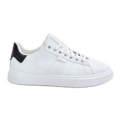 Trampki Sneakersy Męskie Z Eko Skóry Big Star OO174115 Białe. Białe trampki męskie bez wzorów, z materiału, klasyczne, bez zapięcia. Za 207.90 zł.