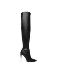 DeeZee Kozaki MM220168H Czarny. Czarne kozaki damskie DeeZee, bez wzorów, z materiału, bez obcasa, na szpilce, bez zapięcia. Za 249.99 zł.
