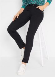 Dżinsy ze stretchem straight, mid waist. Czarne jeansy damskie bonprix, bez wzorów, z jeansu. Za 82.99 zł.