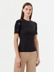 Motivi Sweter M5876000937N Czarny Slim Fit. Czarne swetry nierozpinane damskie Motivi, m, bez wzorów, z syntetyku, bez kołnierzyka, bez ramiączek. Za 129.99 zł.