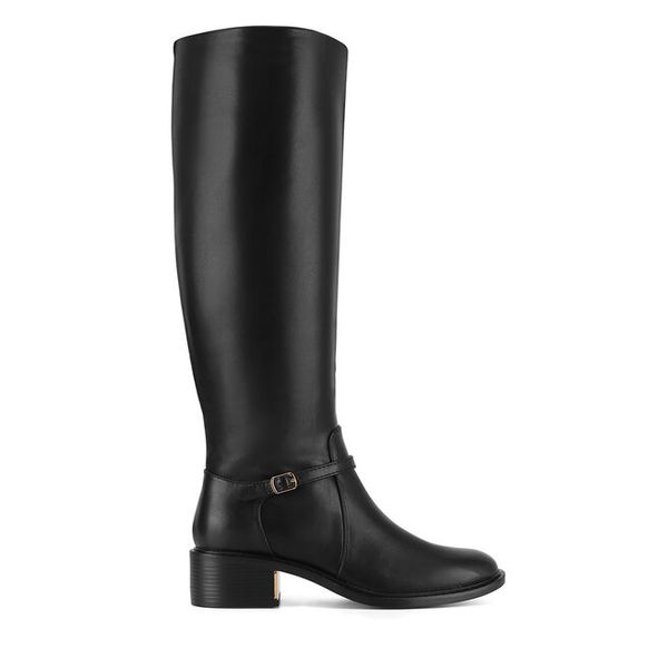 Kozaki DeeZee. Czarne kozaki damskie DeeZee, bez wzorów, bez obcasa, na słupku, bez zapięcia. Za 219.99 zł.