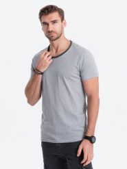 T-shirt męski bawełniany - szary V1 - Rozmiar: L. Szare t-shirty męskie Ombre Clothing, l, bez wzorów, z bawełny, bez kołnierzyka, bez ramiączek. W wyprzedaży za 19.99 zł.
